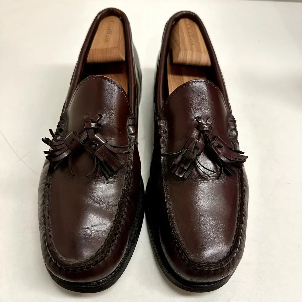 VERY GOOD Quoddy Tassel Loafer Burgundy Leather Vintage Made in USA Men's 9.5